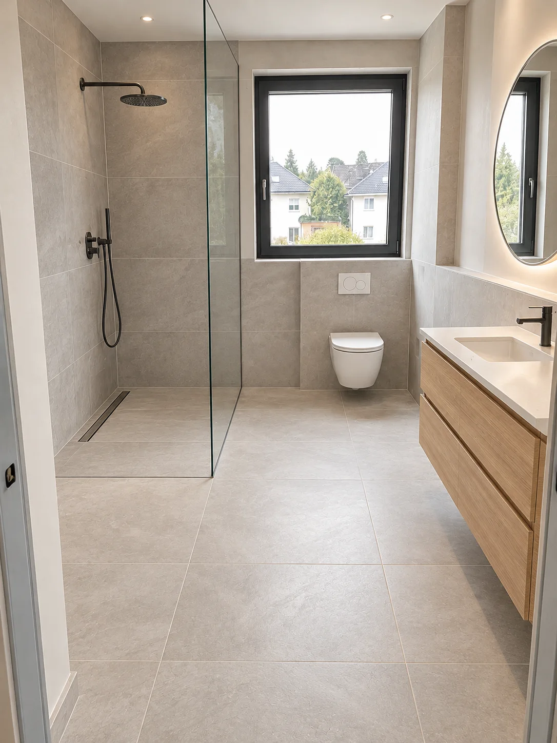 Après les travaux : salle de bains moderne entièrement finalisée